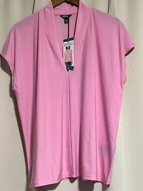 NWT Buffalo David Bitton Short Sleeve Blouse V-Neck Fondant Pink Size XL
